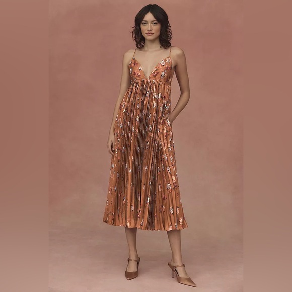 BHLDN Dresses & Skirts - NWT BHLDN Maya Pleated V-Neck Midi Dress Size L